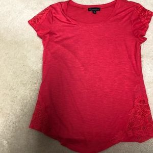 Red top with lace detail